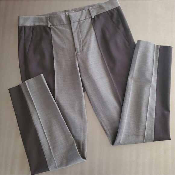 Vince Contrast Panel High Rise Tapered Leg Wool Trouser Pants Gray Black 10 - Picture 2 of 13